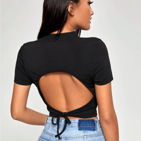 SHEIN Tops - SHEIN Mock Neck Backless Crop Tee